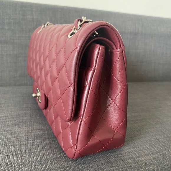 CHANEL Double Flap Lambskin Burgundy Handbag - Picture 3 of 12
